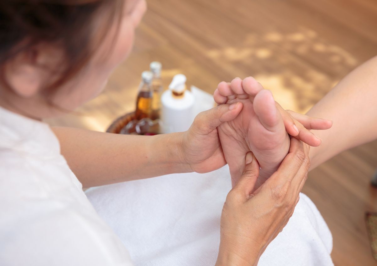 Foot massage in spa salon ,Thai massage.